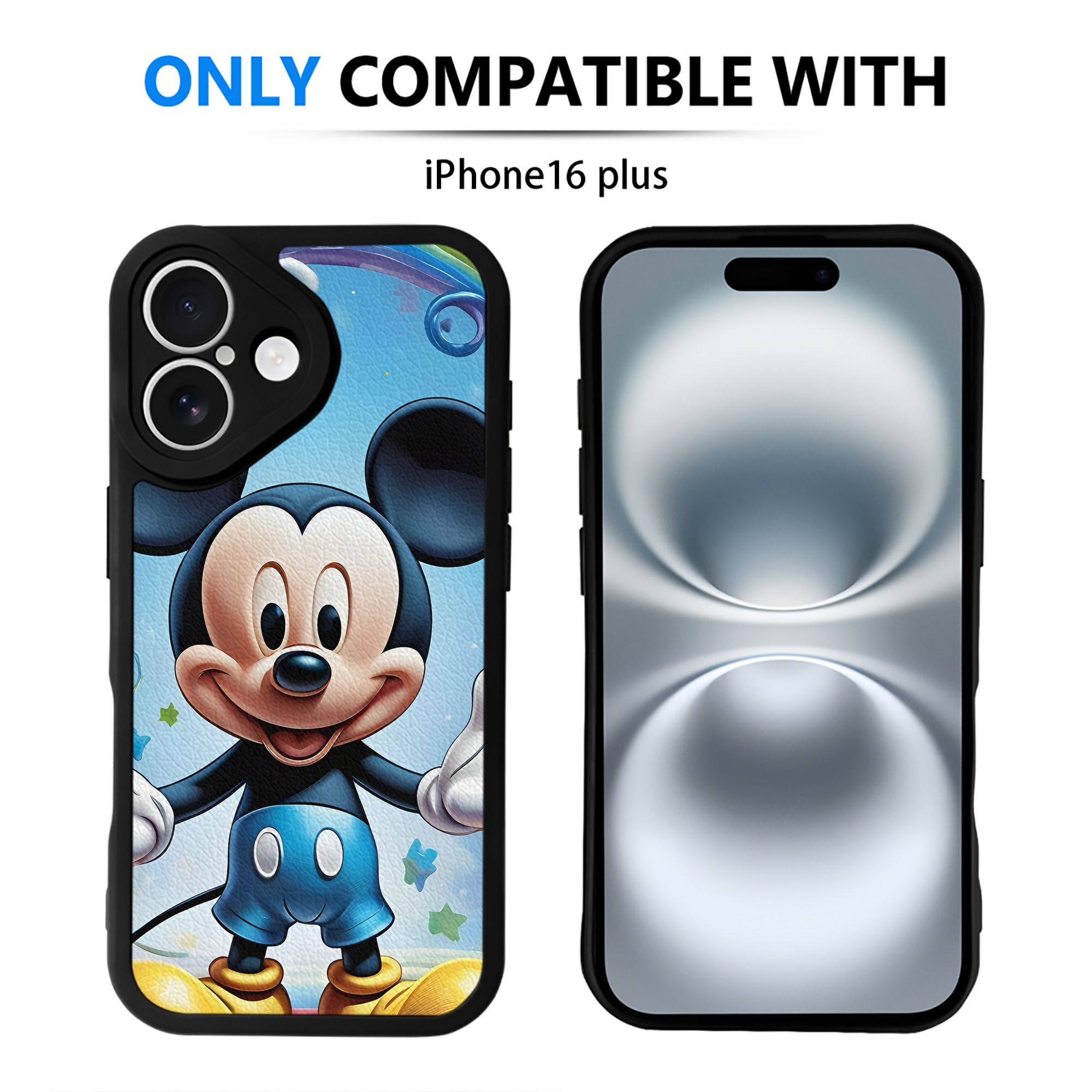 （画像用） ミッキーマウス Mickey Mouse 【iPhone 16シリーズ対応】シリコンスマホケース（レザー調） 材質：シリコン